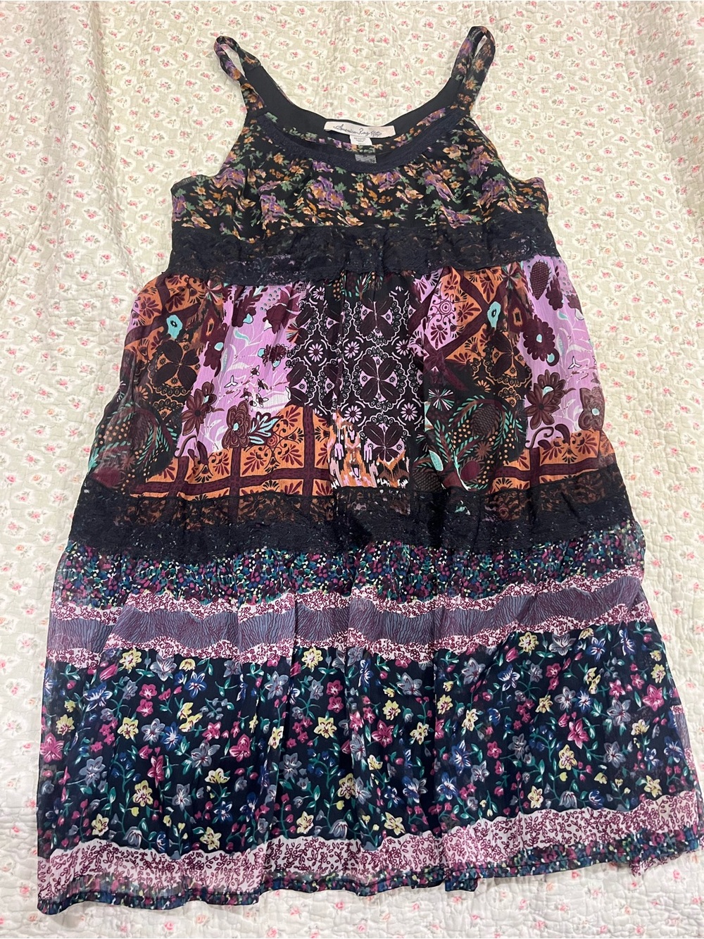 Girls Floral Patchwork Sundress in Purple and Black